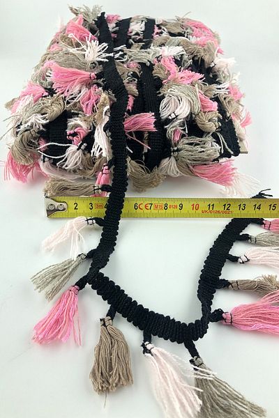 Hayalperest boncuk Pink Beige Cream Cotton Fringe Tassel