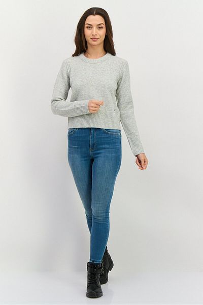 Pepe Jeans Women Crew Neck Long Sleeve Textured Sweater, Light Grey