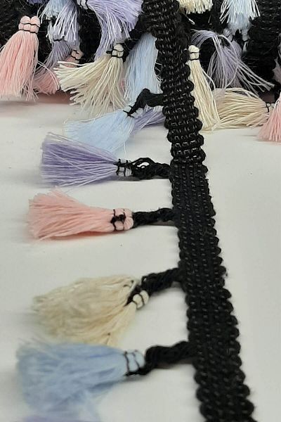 Hayalperest boncuk Blue Powder Cream Cotton Fringe Tassel