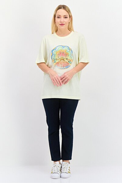 WRANGLER Women Crew Neck Short Sleeves Graphic Print T-Shirt, Light Yellow