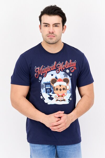 Funko تي شيرت رجالي بطبعة جرافيكية وأكمام قصيرة ورقبة دائرية، أزرق داكن