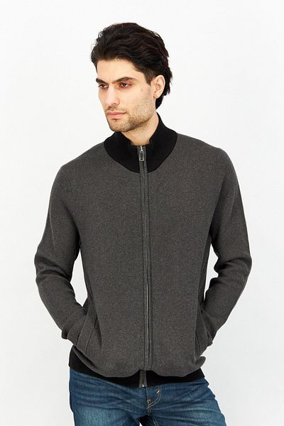 CELIO Men Mock Neck Textured Long Sleeves Sweatshirt, Black/grey
