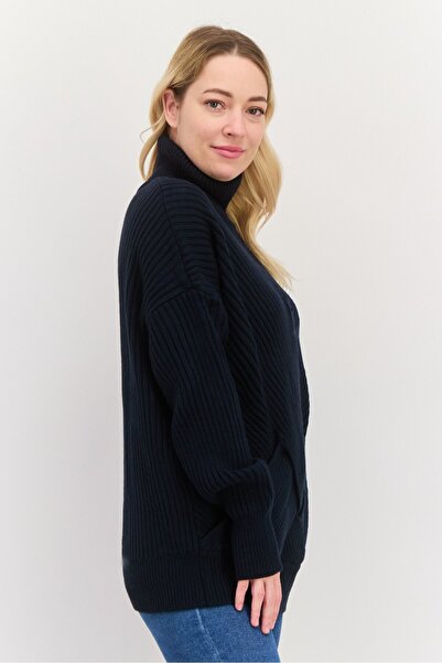 Pepe Jeans سترة نسائية ذات رقبة مدورة وأكمام طويلة، باللون الأزرق الداكن