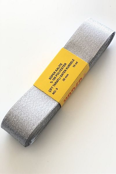Hayalperest boncuk Ασημί Glitter Σατέν Κορδέλα 3 εκ