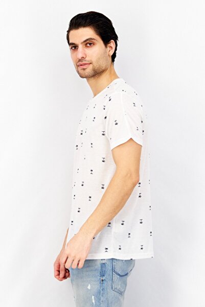 Isle Of Tees Men Crew Neck Short Sleeves Allover Print T-Shirt, White