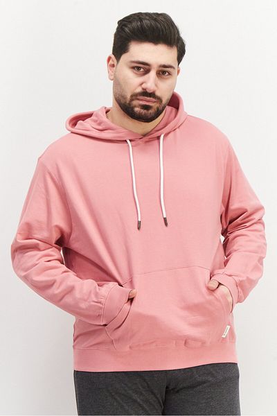 Sovereign Code Men Drawstring Plain Long Sleeve Hooded Sweatshirt, Pink