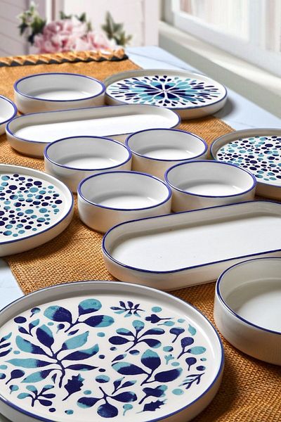 Kitchen Life Blue Ethnic Breakfast Set for 6 People - 14 Piece Luxury Presentation Set Plate