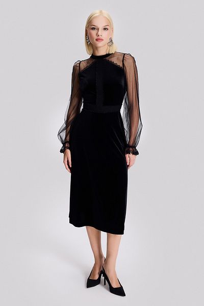 Naramaxx Sheer Detailed Velvet Dress