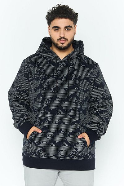 BOSS Men Textured Long Sleeves Hooded Sweatshirt, Navy