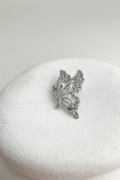 Modex Gümüş Rengi Kelebek Yaka Broşu (4CM)