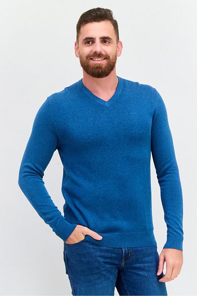Esprit Men V Neck Textured Sweater, Blue