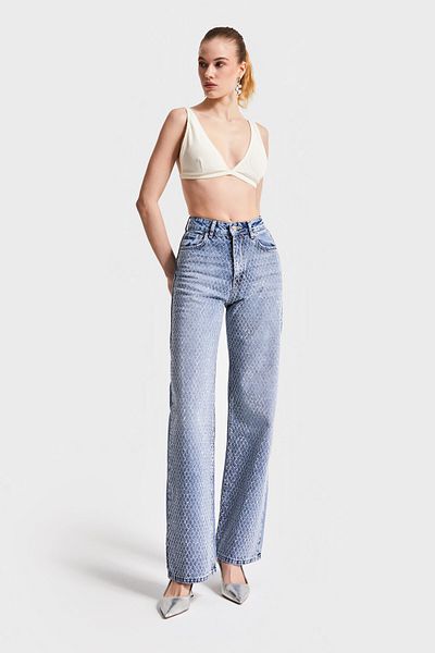 its basic Blugi de damă Culoare T34S527 Design strasuri strălucitoare Denim cu potrivire dreaptă