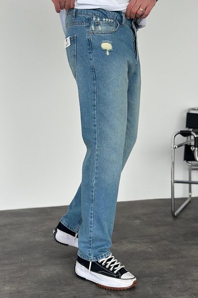 MADZEYMODA Ανδρικό φαρδύ τζιν παντελόνι με σκισίματα με λεπτομέρειες KE-706