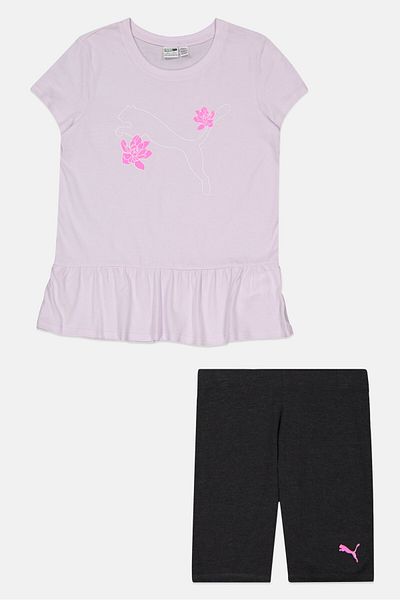 Puma Kids Girl 2 Pieces Brand Logo Top And Short Set, Lilac/black