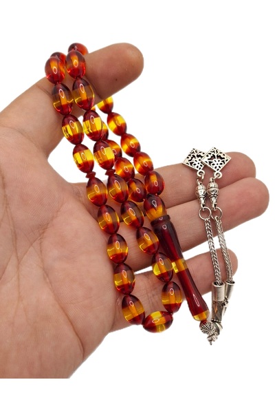 Han Ticarethane Mărgele de rugăciune din chihlimbar pudră de culoare galben roșu