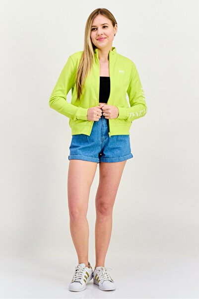 Levi's Women Mock Neck Long Sleeve Graphic Print Full Zip Sweatshirt, Lime Green
