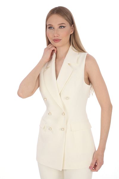 PEARL Slim Fit Crepe Pearl Buttoned Double Breasted Vest