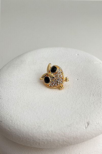 Modex Altın Sarısı Taş Detaylı Baykuş Yaka Broşu(2CM)