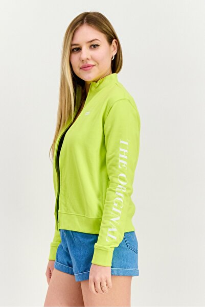 Levi's Women Mock Neck Long Sleeve Graphic Print Full Zip Sweatshirt, Lime Green