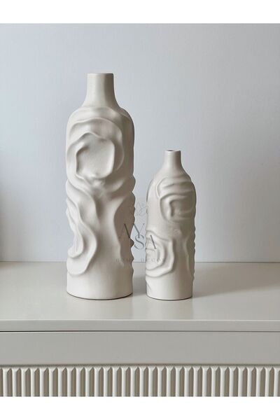AYSA HOME DECOR Seramik Bej 2'li Gül Vazo Seti