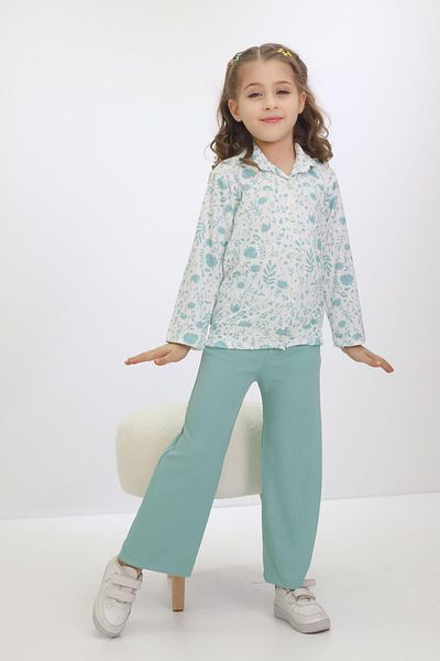 MİNİKANKA Merino Fabric 3-10 Years Old Girl's Long Sleeve Shirt Detailed Spanish Leg Girl's Double Suit
