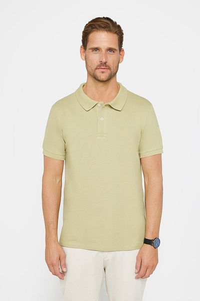 Tudors Ανδρικό μπλουζάκι Slim Fit Slim Fit 100% βαμβακερό απλό πικέ πράσινο γιακά μπλουζάκι