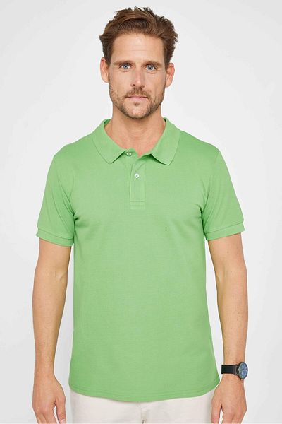 Tudors Ανδρικό μπλουζάκι Slim Fit Slim Fit 100% βαμβακερό απλό πικέ πράσινο γιακά μπλουζάκι