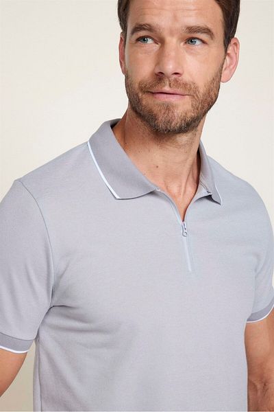 Tudors Ανδρικό μπλουζάκι Slim Fit Slim Fit Βαμβακερό μπλουζάκι με φερμουάρ γκρι γιακά πόλο