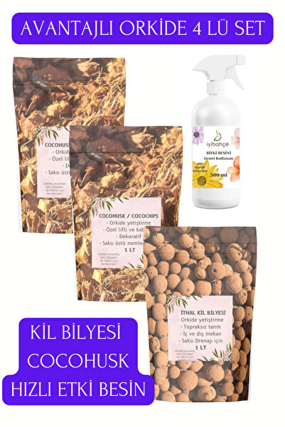 İYİBAHÇE 500ml İlkGün Etkili Bitki Besini-Cocohusk 1 L (2adet)-Kil Bilyesi 1 L