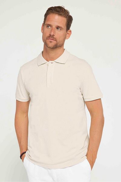 Tudors Ανδρικό T-Slim Fit Slim Fit 100% βαμβακερό απλό πικέ μπεζ μπλουζάκι με γιακά πόλο