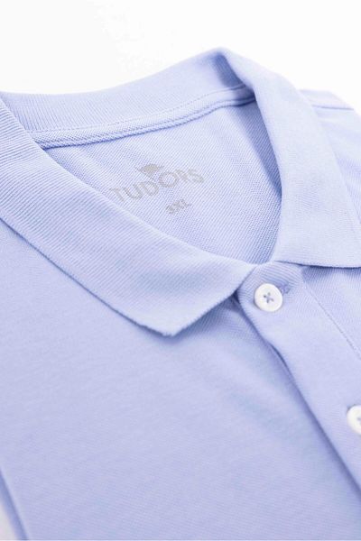 Tudors Men's Plus Size Wide Cut 100% Cotton Plain Pike Blue Polo Collar T-shirt