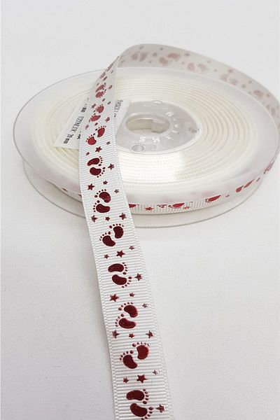 Hayalperest boncuk Λευκή Κόκκινη Κορδέλα Grosgrain με θέμα το μωρό 1,5 εκ