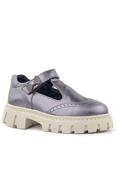 Rakerplus Pantofi școlari pentru fete din piele naturală Platinum Cream Sole Velcro Ribbon