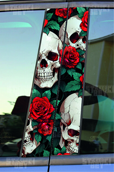 STİCKERCI BEY KIRMIZI GÜLLER VE KURU KAFA Kapı Direk Kaplama Folyosu BASKILI ...