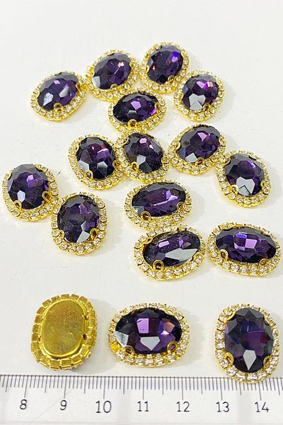 Hayalperest boncuk Purple Gold Case Oval Sewing Stone 5 Pieces