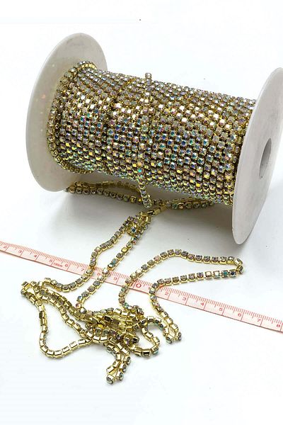 Hayalperest boncuk Gold Yellow Crystal Stone Metal Slot Ribbon 20 Meters 16 Mm