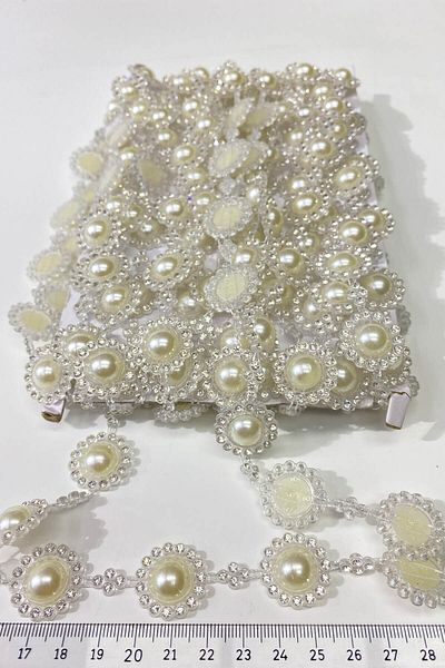 Hayalperest boncuk Pearl Flower Patterned Stone Strip Bead Cream