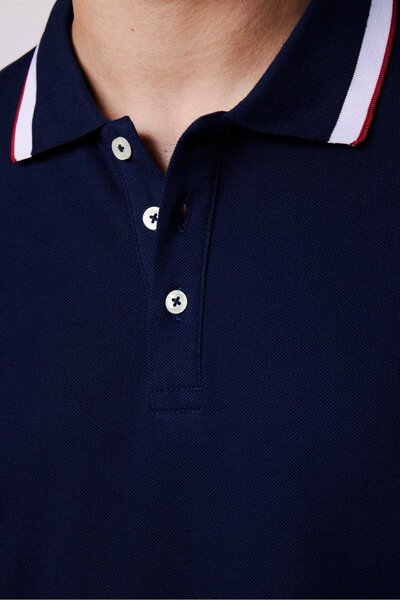 Tudors Ανδρικό μπλουζάκι με λεπτή εφαρμογή, 100% βαμβακερό μονόχρωμο μπλουζάκι με ριγέ μπλουζάκι με γιακά πόλο