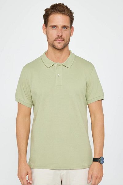 Tudors Ανδρικό μπλουζάκι Slim Fit Slim Fit 100% βαμβακερό απλό πικέ πράσινο γιακά μπλουζάκι