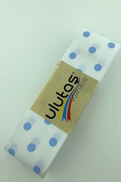 Hayalperest boncuk Panglică Grosgrain Alb Baby Blue Polka Dot 4 Cm