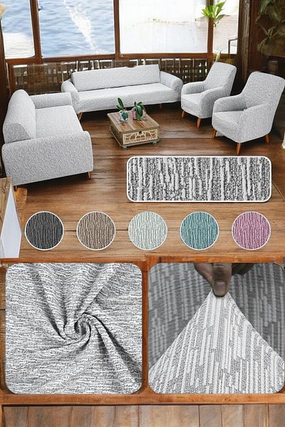 MADAME BELLA Jacquard 3-3-1-1 Patterned Elastic Sofa and Sofa Cover Set