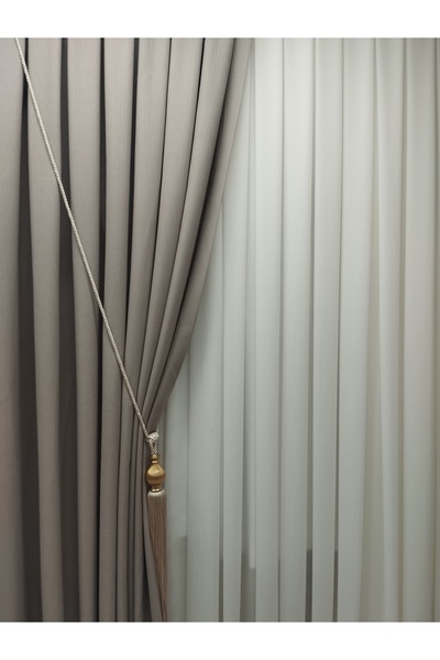 CEMRE PERDE Fon Keten Açık Vizon 1/3 Sık Pile (Tek Kanat) Braçöl Süs Hediye