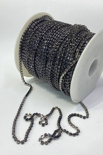 Hayalperest boncuk Crystal Stoned Black Metal Slot Ribbon 12 Mm 5 Meters