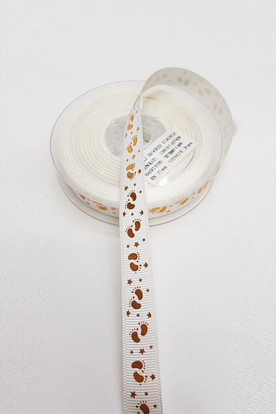 Hayalperest boncuk Λευκή κίτρινη κορδέλα Grosgrain με θέμα μωρό 1,5 εκ