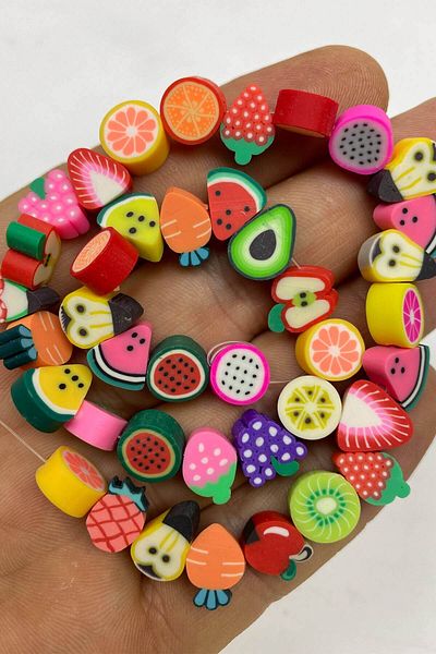 Hayalperest boncuk Colorful Fruit Patterned Fimo Dough Bead