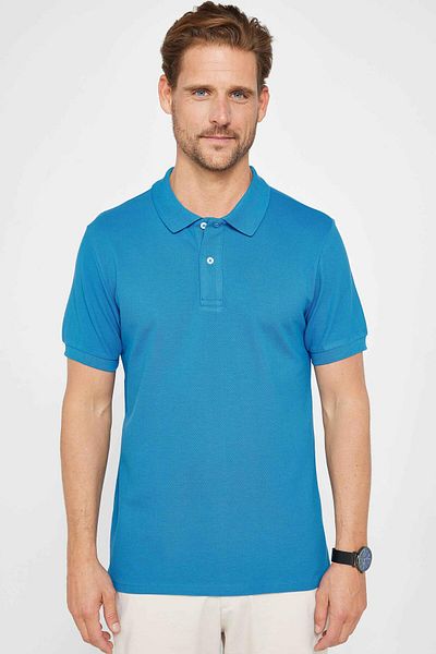 Tudors Ανδρικό μπλουζάκι Slim Fit Slim Fit 100% βαμβακερό απλό πικέ μπλε γιακά μπλουζάκι πόλο