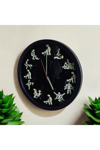 Bahat Kamasutra Phosphorescent Black Wall Clock Glass Diameter 30 cm Plastic