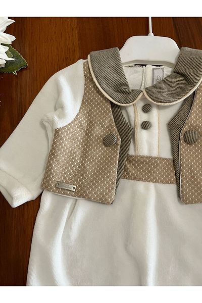 Babydola Bbaydola Baby Boy Romper Bebe Collar with Vest Model Velvet Fabric