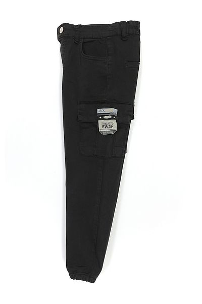 DobaKids Boys Black Gabardine Jogger Pants - Cargo Pocket