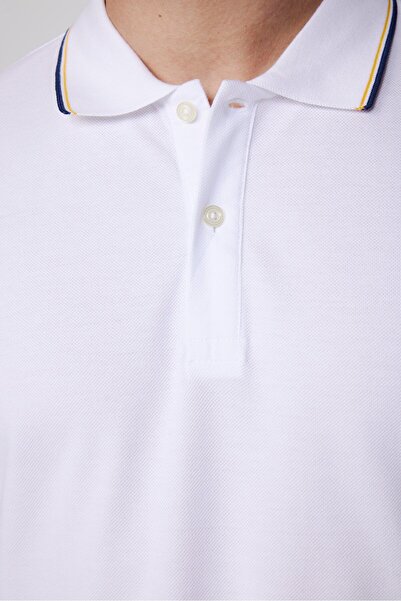 Tudors Tricou Slim Fit pentru bărbați, 100% bumbac, cu mâneci piqué, cu dungi albe, cu guler polo